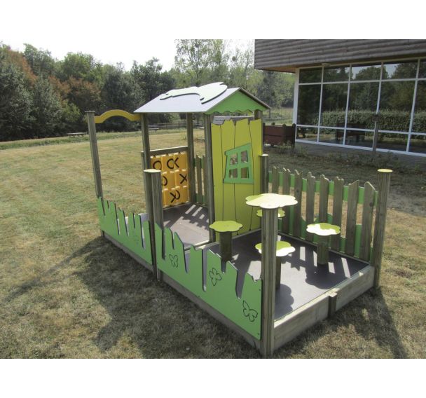 Jeu d'extérieur Cabane Robinson modèle avec terrasse et morpion scellemt direct