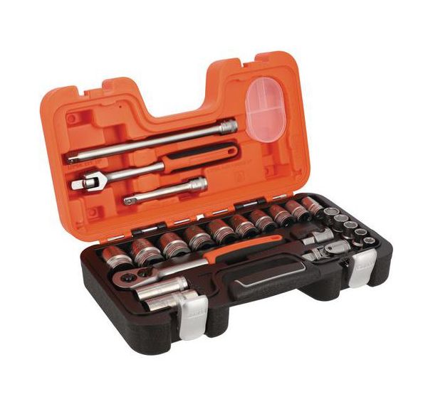 Jeu douilles 1/2" 6 pans pouces + cliquet 23  pièces coffret