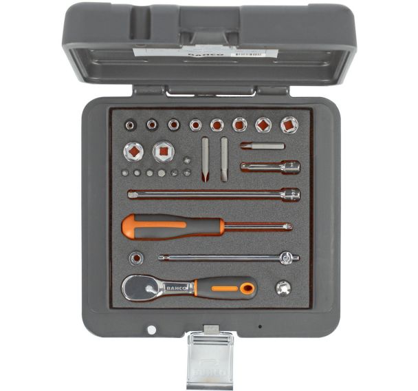 Jeu douilles 1/4" 6 pans métriques + cliquet poire/rallonges