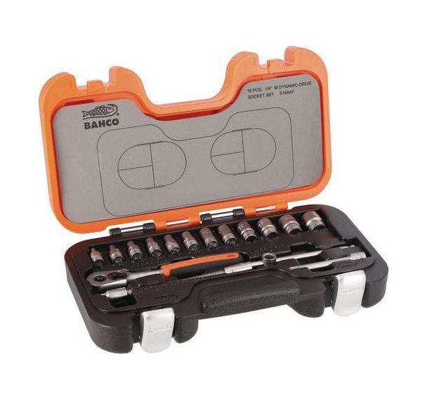 Jeu douilles 1/4" 6 pans pouces + cliquet 16  pièces coffret
