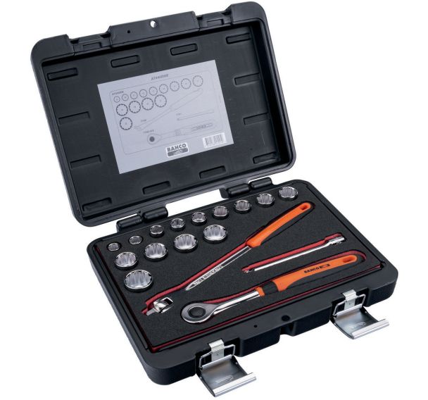 Jeu douilles 3/8" 12 pans métrique cliquet - 17 pièces