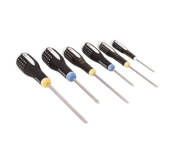 Jeu tournevis ERGO acier inoxydable vis fente/Pozidriv