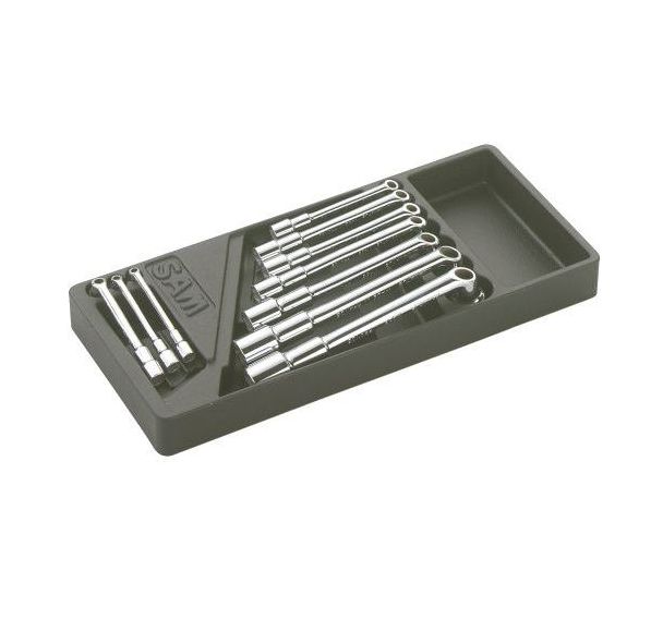 Jeux de 10 clés à pipe débouchées 6/12 pans satinées