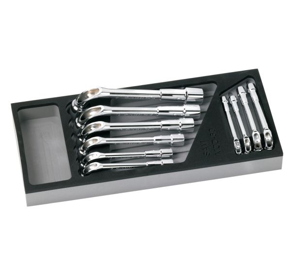 Jeux de 10 clés à pipe débouchées polies 6x12 pans