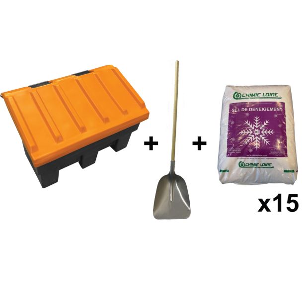 Kit 15 Sac de sel 25Kg + 1 Bac à sel : 1 Pelle neige offerte