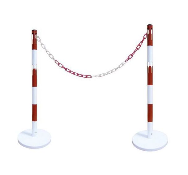 Kit 2 poteaux avec chaine rouge / blanc - 2m - base blanche
