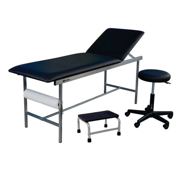 Kit Divan d'examen inox, tabouret, marchepied 1 marche - noir