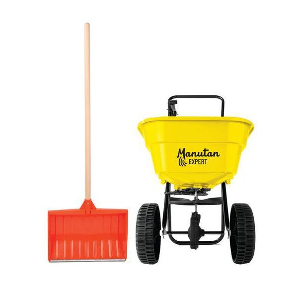 Kit : Epandeur à roues plastiques 30L + Poussoir à neige
