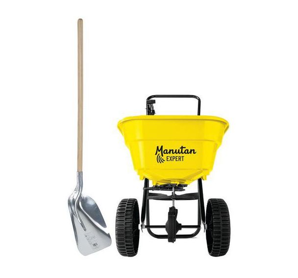 Kit: Epandeur roue plastique 30L  + Pelle à neige aluminium