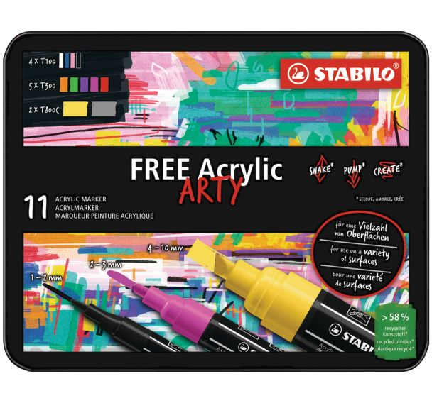Kit de 11 feutres STABILO FREE acrylique pointes mixtes