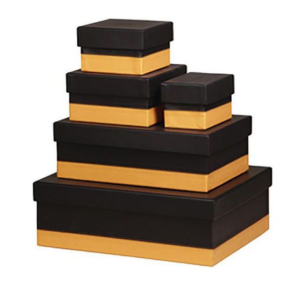 Kit de 5 boîtes de rangement, en similicuir, noir