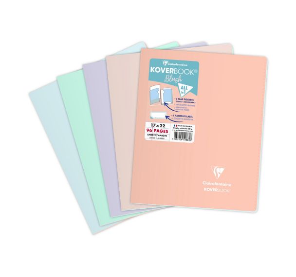 Koverbook BLUSH piqué PP bicolore opaque 17x22cm 96p ligné + marge coloris assortis