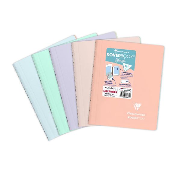 Koverbook BLUSH reliure intégrale enveloppante PP bicolore opaque 14,8x21cm 160p Q.5x5 coloris assortis