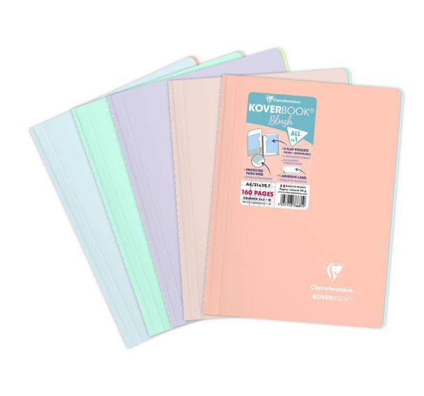 Koverbook BLUSH reliure intégrale enveloppante PP bicolore opaque 21x29,7cm 160p Q.5x5 + marge coloris assortis