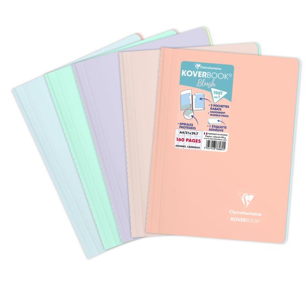 Koverbook Blush spirales enveloppante PP opaque 21x29,7cm 160p séyès - Lot de 5