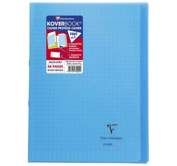 Koverbook piqué polypro transparent 10 couleurs ass 21x29,7cm 48p séyès livré en boîte prêt-à-vendre
