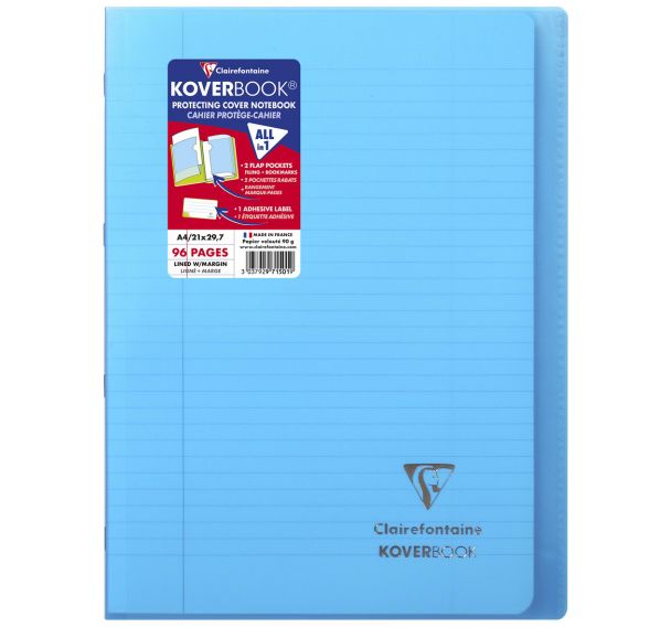 Koverbook piqué polypro transparent 8 couleurs ass 21x29,7cm 96p ligné + marge