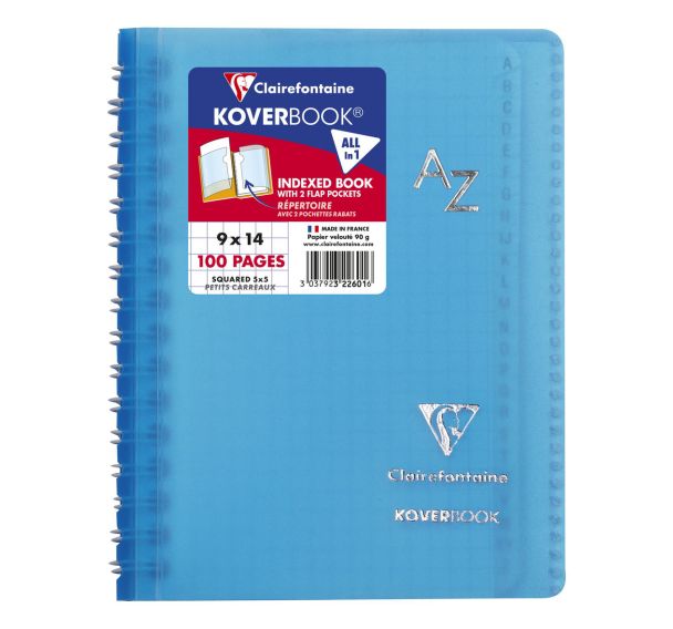 Koverbook répertoire reliure intégrale enveloppante PP transparent 9x14cm 100p Q.5x5 coloris assortis
