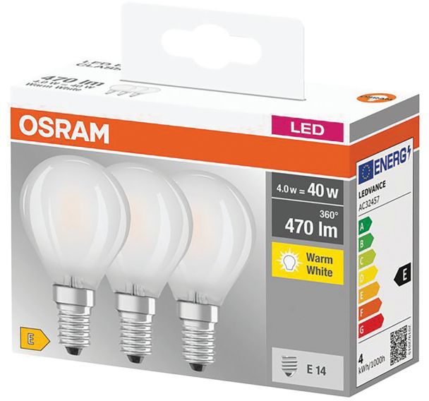 LED Sphérique Filament dépolie 4W=40 E14 chaud BOITE X3