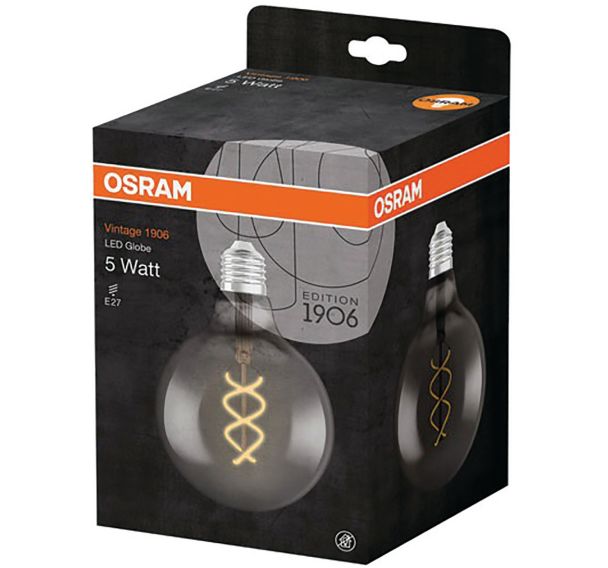 LED globe Ed.1906 125mm clair fil spiral smoke 5W15 E27