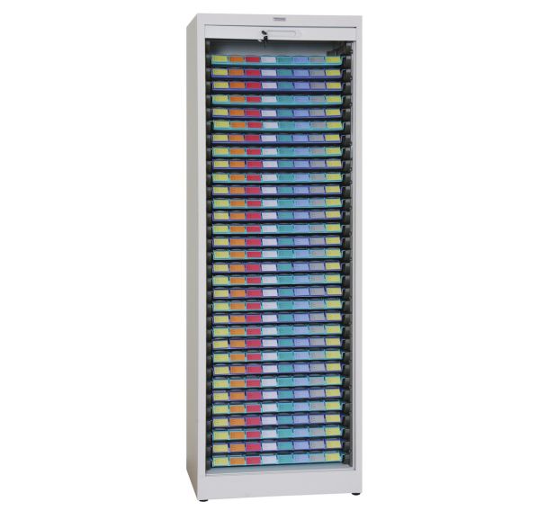 L'armoire de stockage livrée avec 32 plateaux piluliers et étiquettes couleur