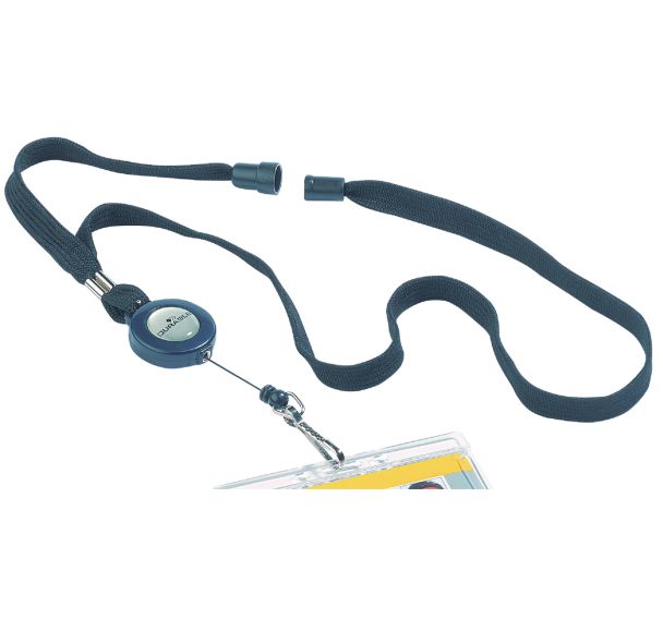 Lacet textile avec enrouleur et attache mousqueton - Noir
