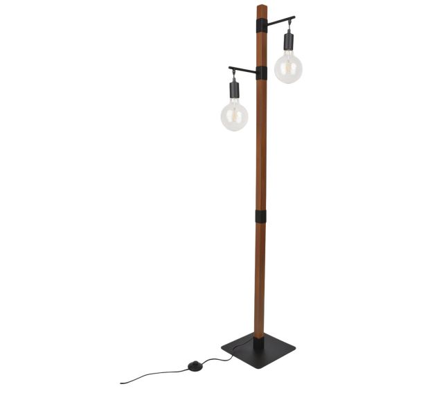 Lampadaire 2 lumières base carrée en métal et bois Aalto chêne