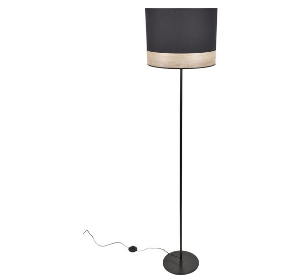 Lampadaire base ronde en métal. Abat-jour cylindre en coton Corep