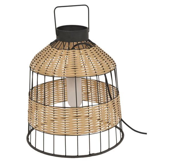 Lampe/Baladeuse nomade en métal métal filaire peint et tressé GM naturel/noir