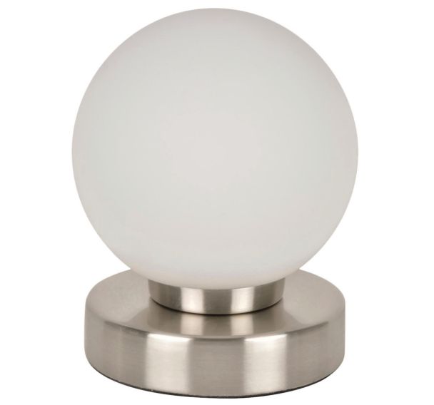 Lampe Touch ronde en métal. Abat-jour globe en verre dépoli Corep