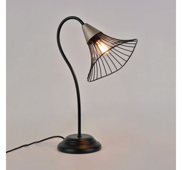Lampe base ronde en métal. Abat-jour en métal filaire noir/laiton