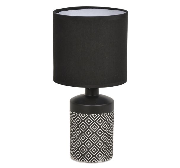 Lampe en céramique relief forme losange. Abat-jour cylindre en coton