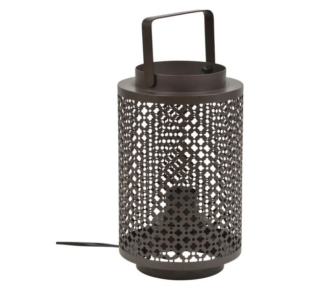 Lampe forme lanterne ronde en métal perforé rouille