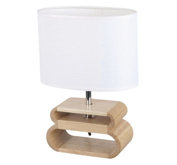 Lampe pied bois avec abat-jour ovale en lin Oslo blanc