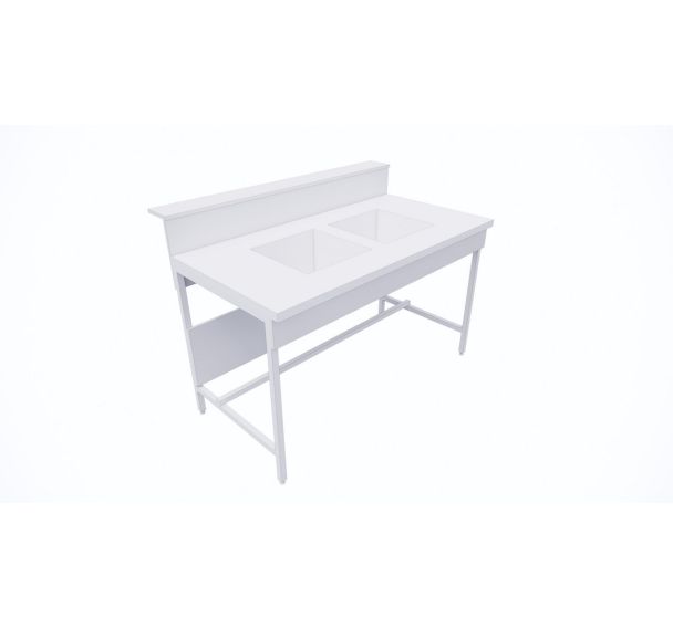 Laverie murale dosseret tablette polypropylène piètement-2 cuves-Asem