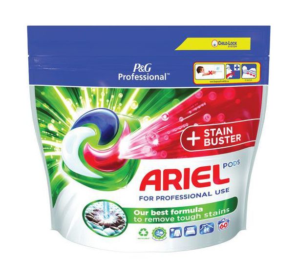 Lessive capsules All in 1 détachant -Sachet de 60 - Ariel Professional - Lot de 2