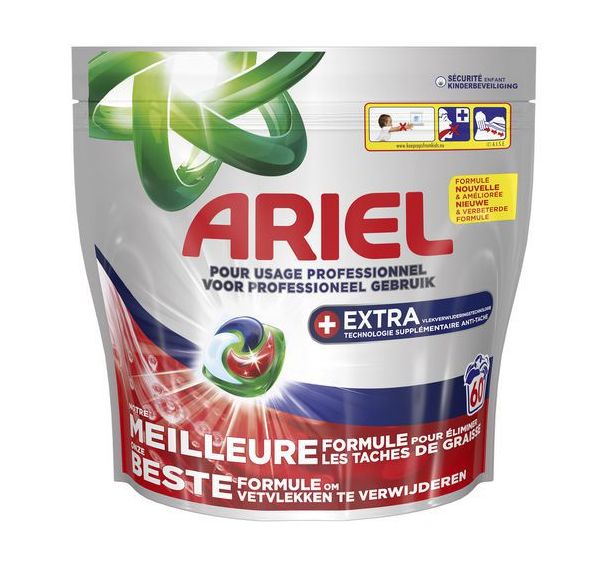 Lessive capsules All in 1 détachant -Sachet de 60 - Ariel Professional - Lot de 2