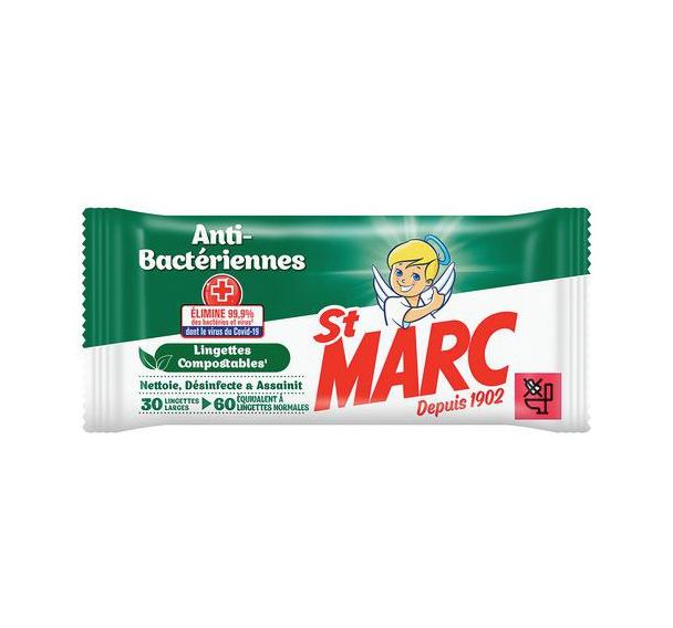 Lingettes antibactériennes compostables St Marc
