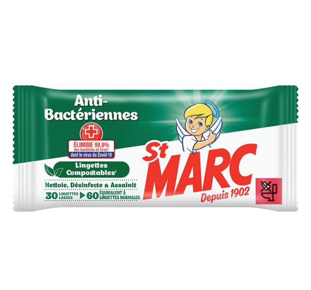Lingettes antibactériennes compostables St Marc