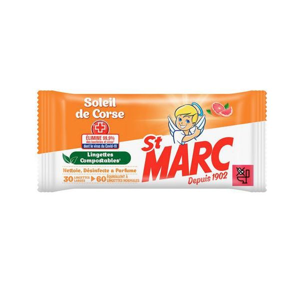 Lingettes désinfectantes compostables - paquet de 30-St Marc
