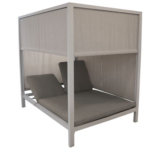 Lit double Leather rideaux coussins/alu - beige/crème