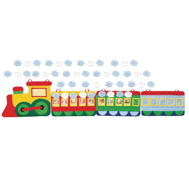 Locomotive et wagons avec nuages d'humour
