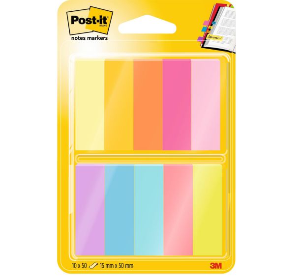 Lot 10 blocs 50 feuilles marque pages 15x50 mm couleurs assorties