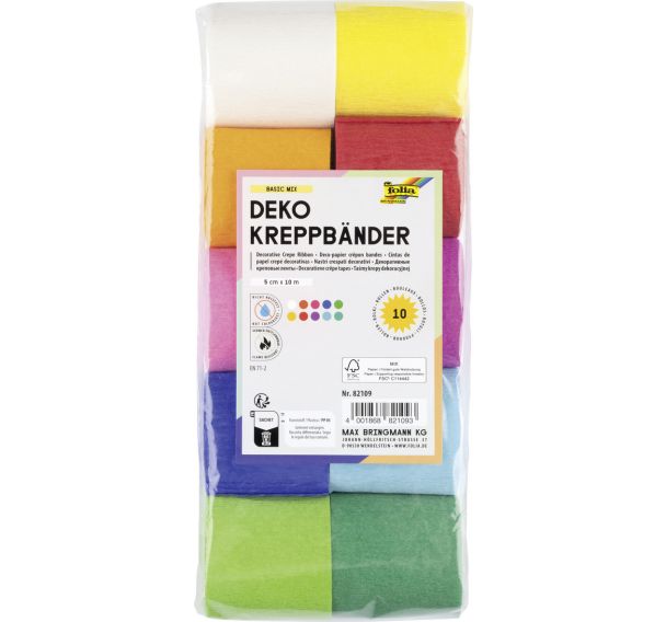 Lot 10 rouleaux de bandes crépon ignifuge couleurs assorties 5 cm x 10 m