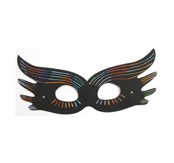Lot 12 masques en cartes à gratter noir arc-en-ciel + 4 bâtonnets