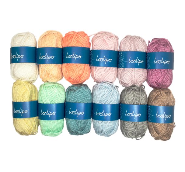 Lot 12 pelotes de laine 55m couleurs pastels