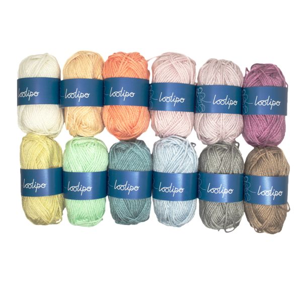 Lot 12 pelotes de laine 55m couleurs pastels