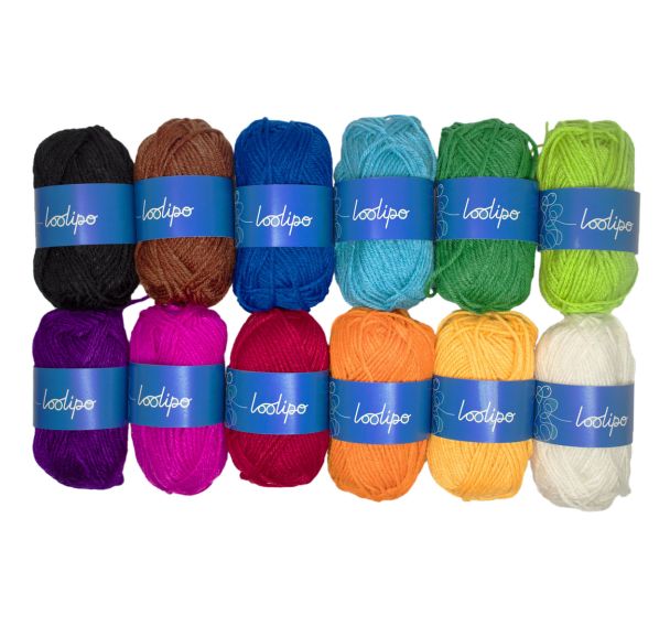 Lot 12 pelotes de laine 55m couleurs vives