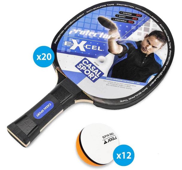 Lot 20 Raquettes Protector Excel Casal Sport+12 Balles Bicol