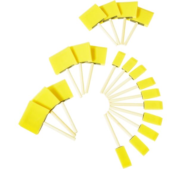 Lot 20 pinceaux mousse manche bois 25 & 75mm